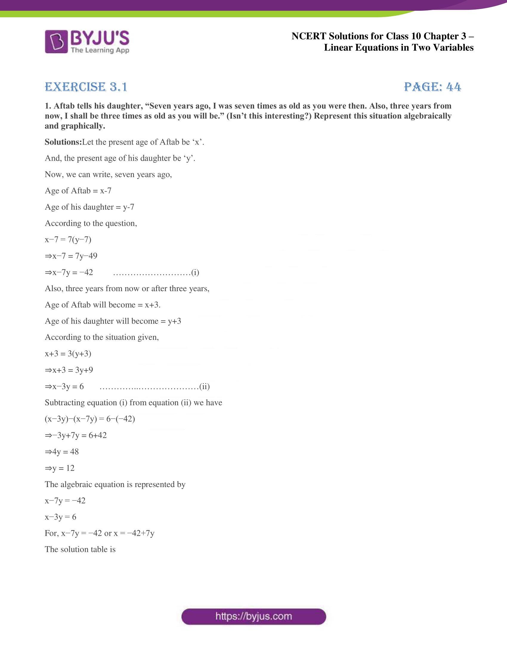 NCERT Solutions for Class 10 Chapter 3 Linear Equations in Two Variables NCERT Solutions for Class 10 Chapter 3 Linear Equations in Two Variables