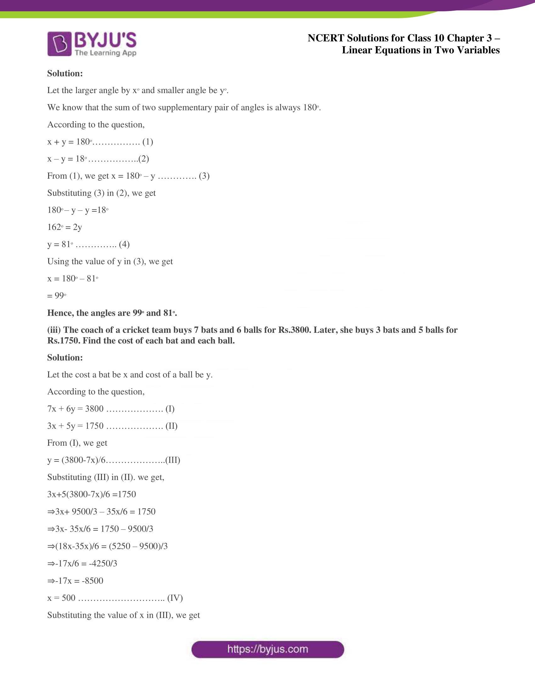 NCERT Solutions for Class 10 Chapter 3 Linear Equations in Two Variables NCERT Solutions for Class 10 Chapter 3 Linear Equations in Two Variables
