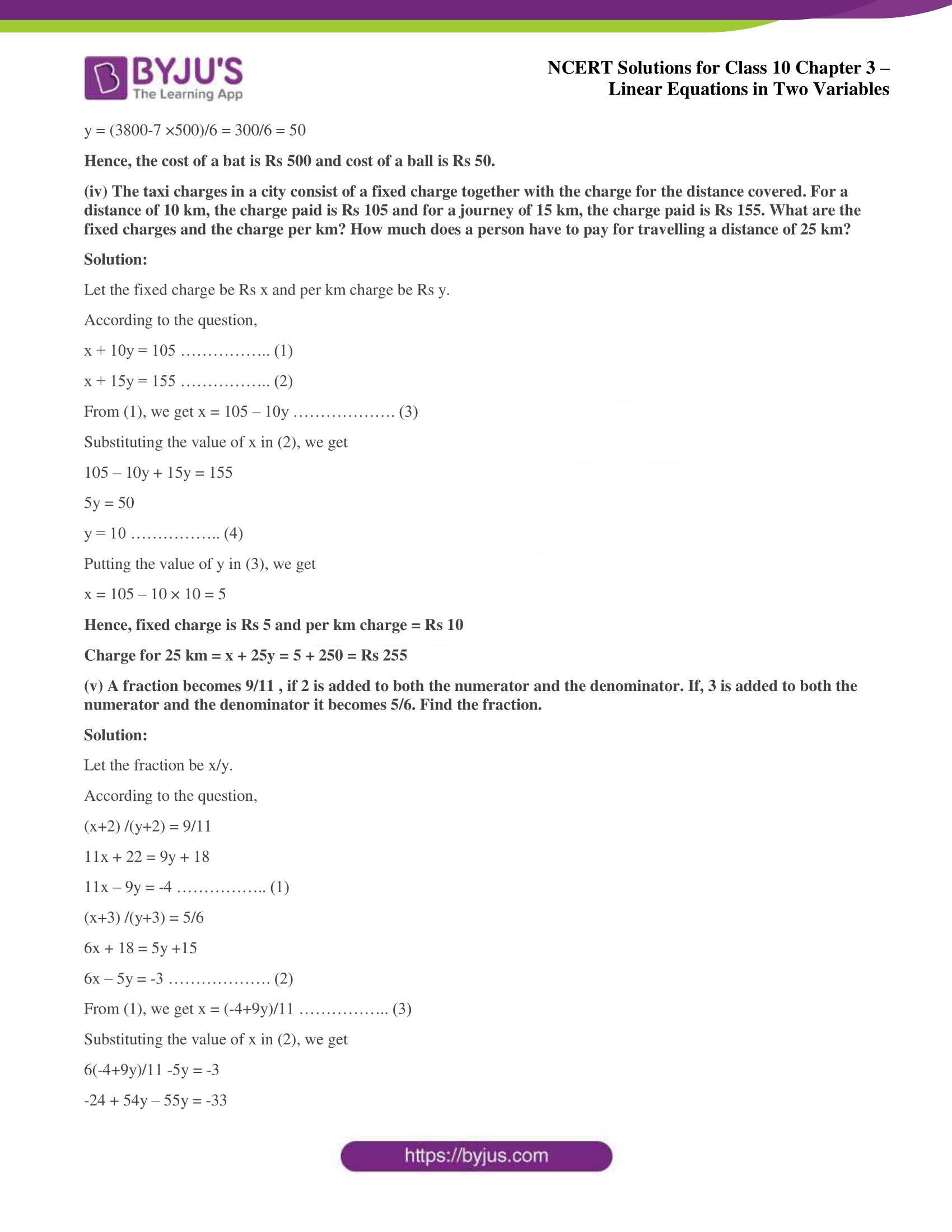 NCERT Solutions for Class 10 Chapter 3 Linear Equations in Two Variables NCERT Solutions for Class 10 Chapter 3 Linear Equations in Two Variables