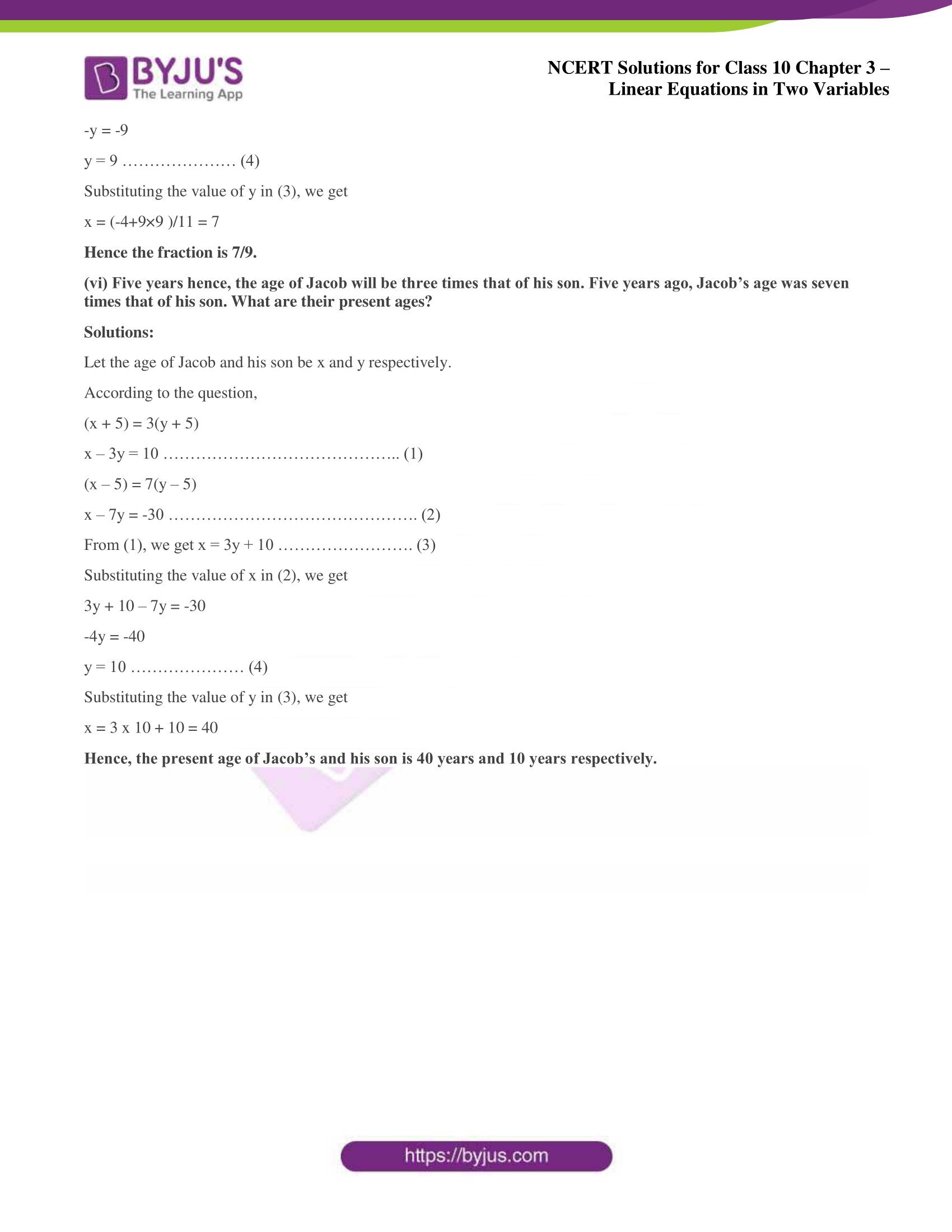 NCERT Solutions for Class 10 Chapter 3 Linear Equations in Two Variables NCERT Solutions for Class 10 Chapter 3 Linear Equations in Two Variables