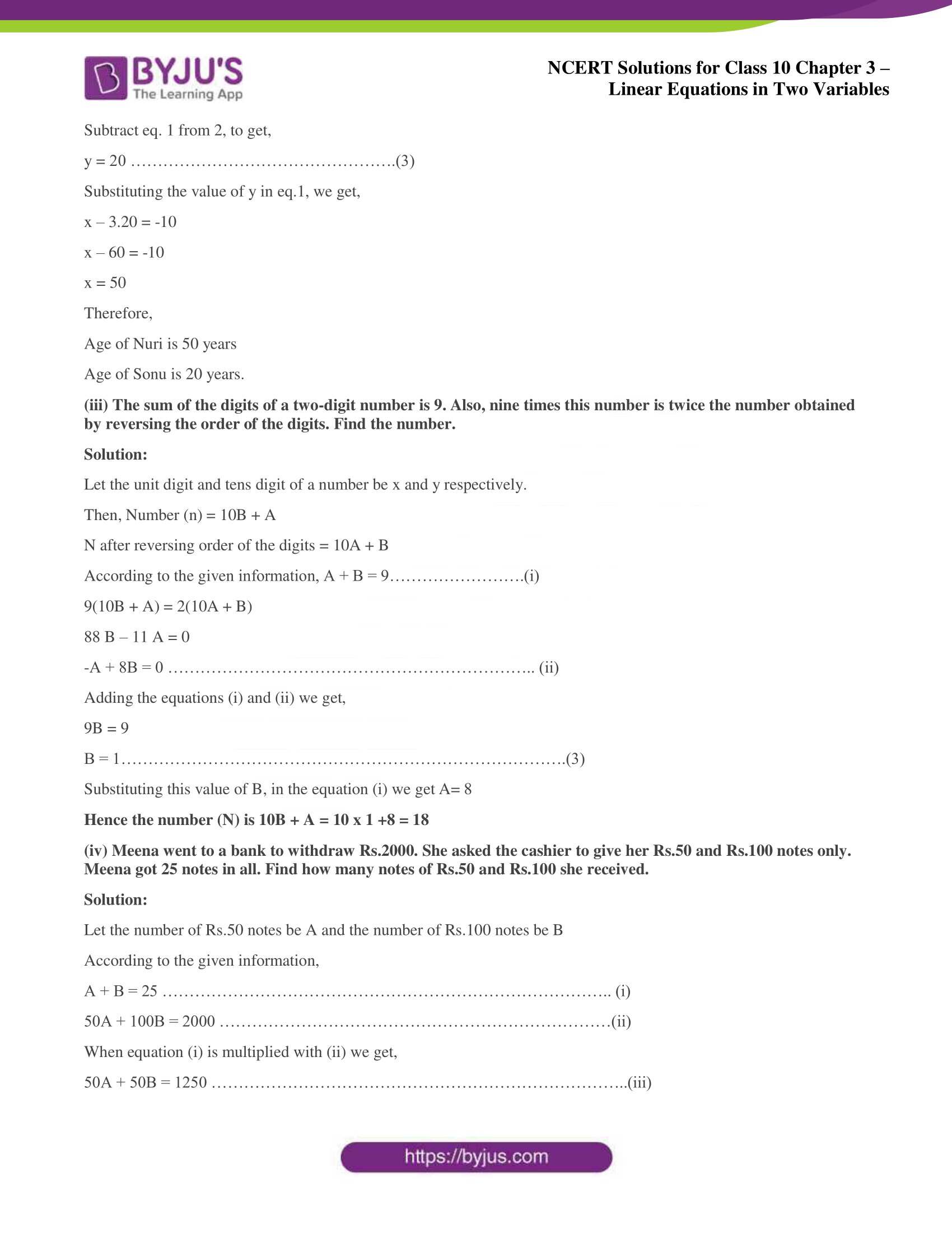 NCERT Solutions for Class 10 Chapter 3 Linear Equations in Two Variables NCERT Solutions for Class 10 Chapter 3 Linear Equations in Two Variables
