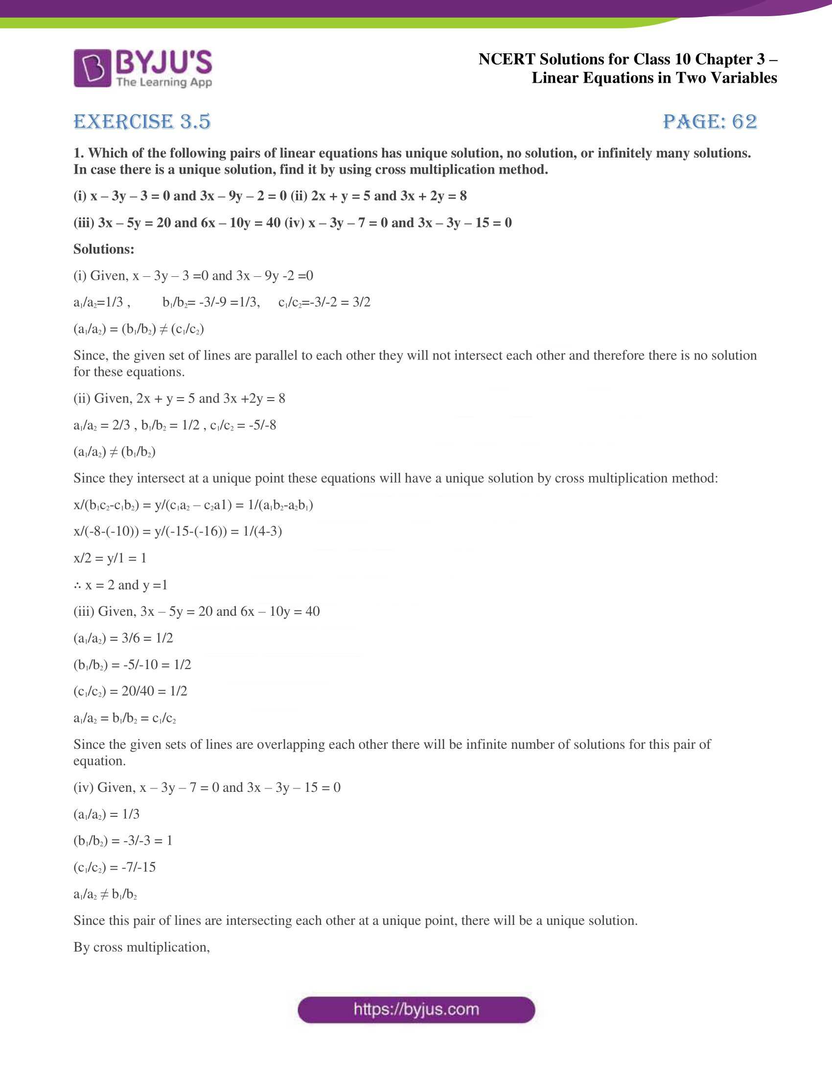 NCERT Solutions for Class 10 Chapter 3 Linear Equations in Two Variables NCERT Solutions for Class 10 Chapter 3 Linear Equations in Two Variables