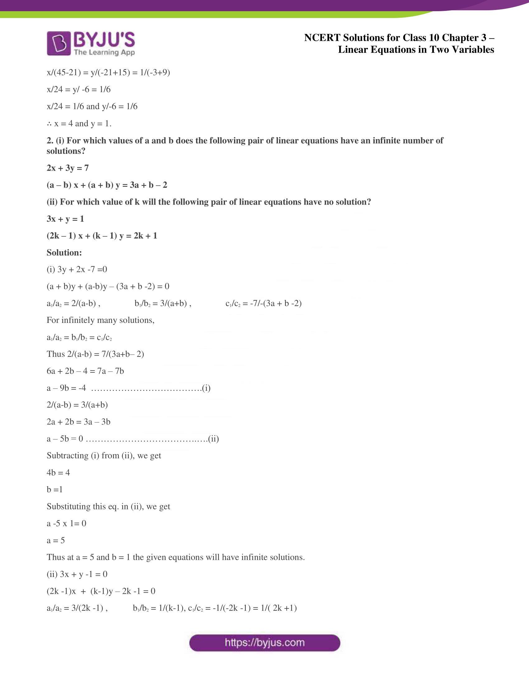 NCERT Solutions for Class 10 Chapter 3 Linear Equations in Two Variables NCERT Solutions for Class 10 Chapter 3 Linear Equations in Two Variables