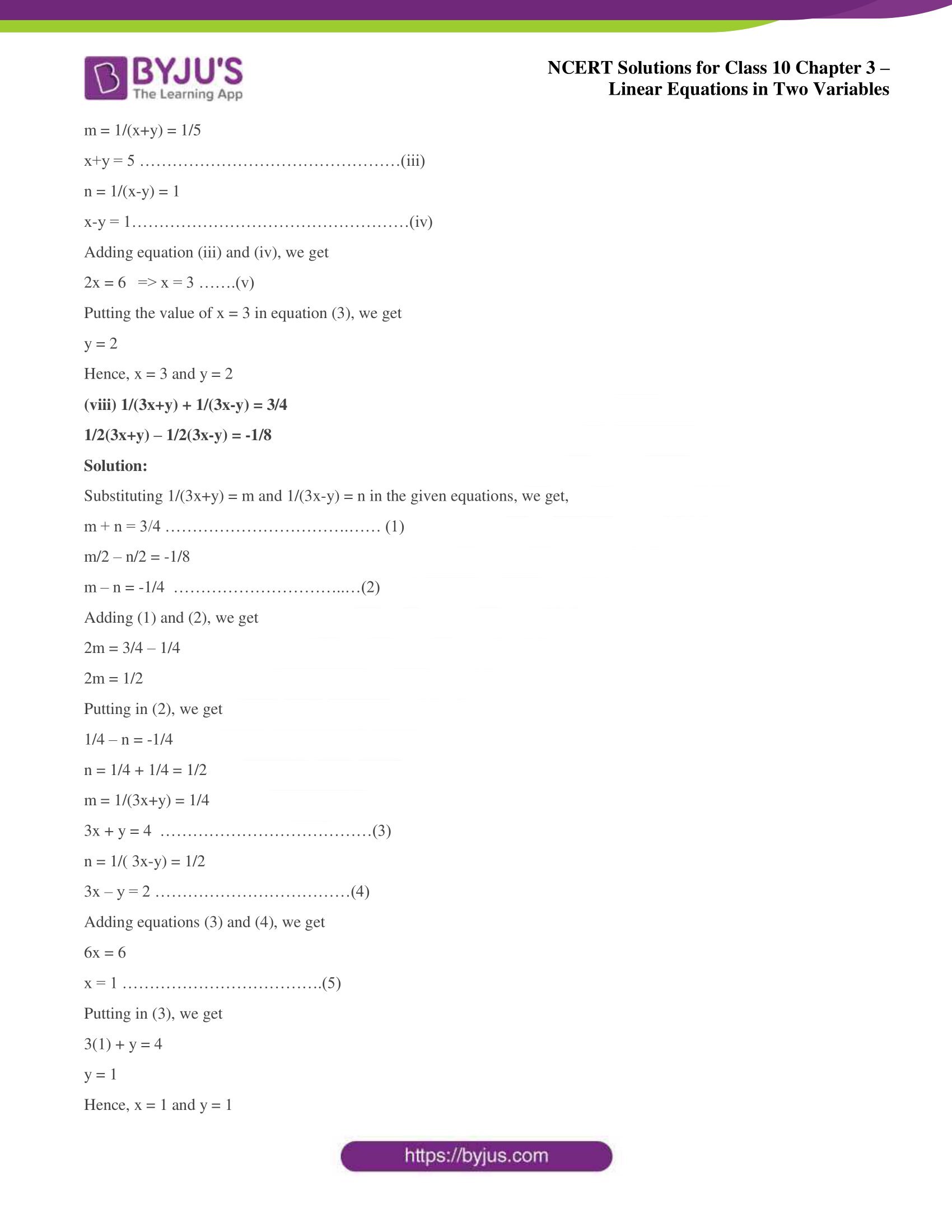 NCERT Solutions for Class 10 Chapter 3 Linear Equations in Two Variables NCERT Solutions for Class 10 Chapter 3 Linear Equations in Two Variables