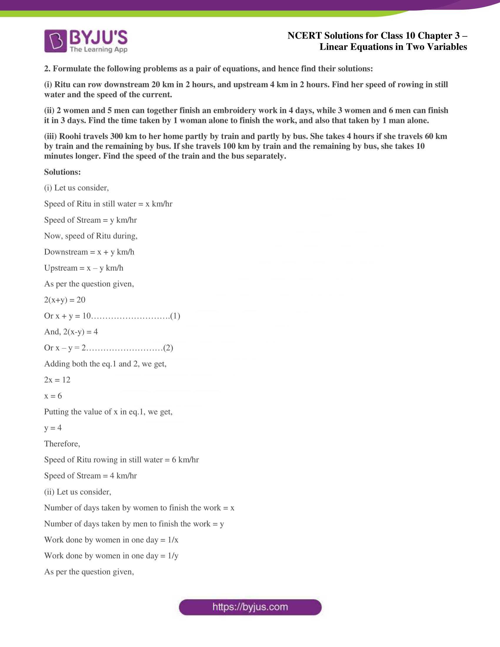 NCERT Solutions for Class 10 Chapter 3 Linear Equations in Two Variables NCERT Solutions for Class 10 Chapter 3 Linear Equations in Two Variables