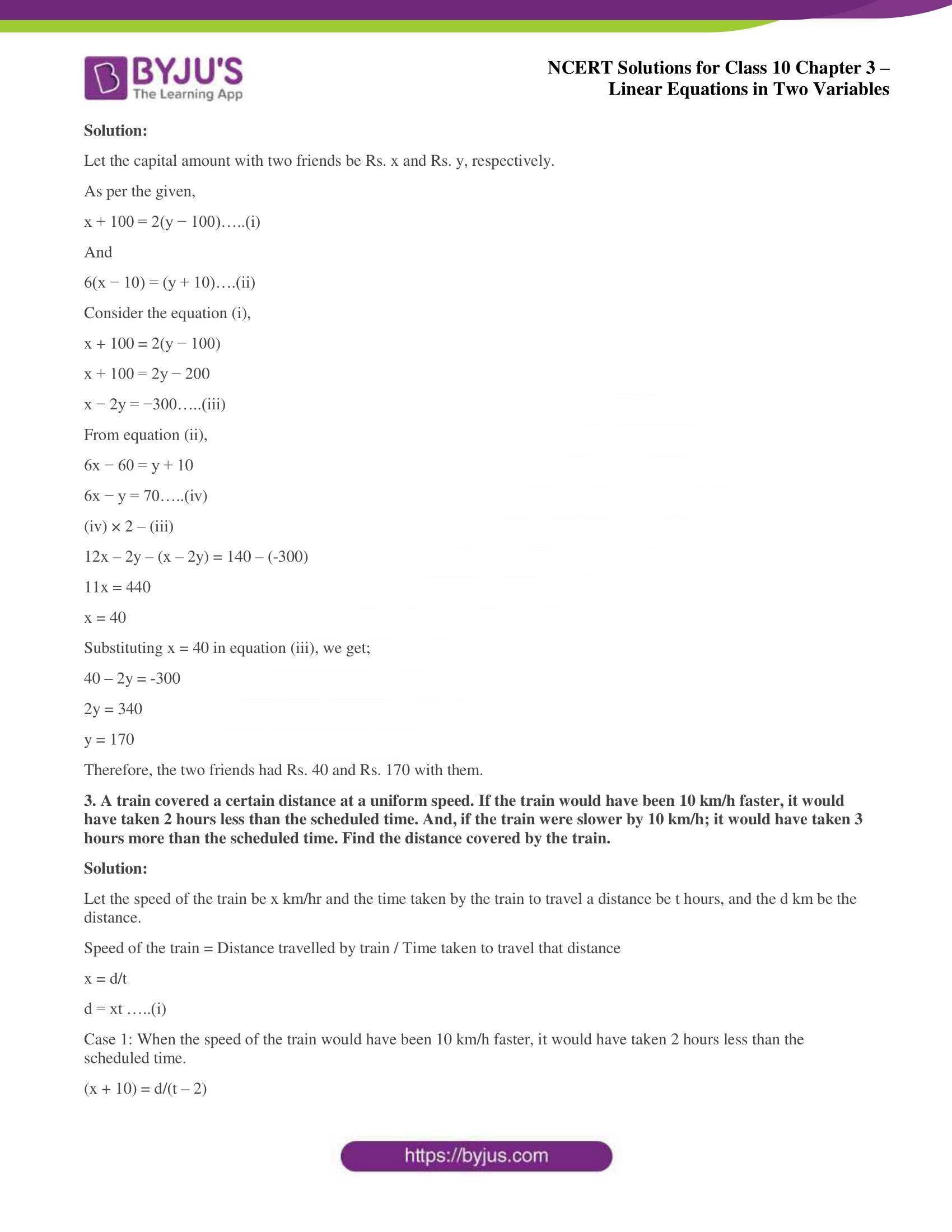 NCERT Solutions for Class 10 Chapter 3 Linear Equations in Two Variables NCERT Solutions for Class 10 Chapter 3 Linear Equations in Two Variables