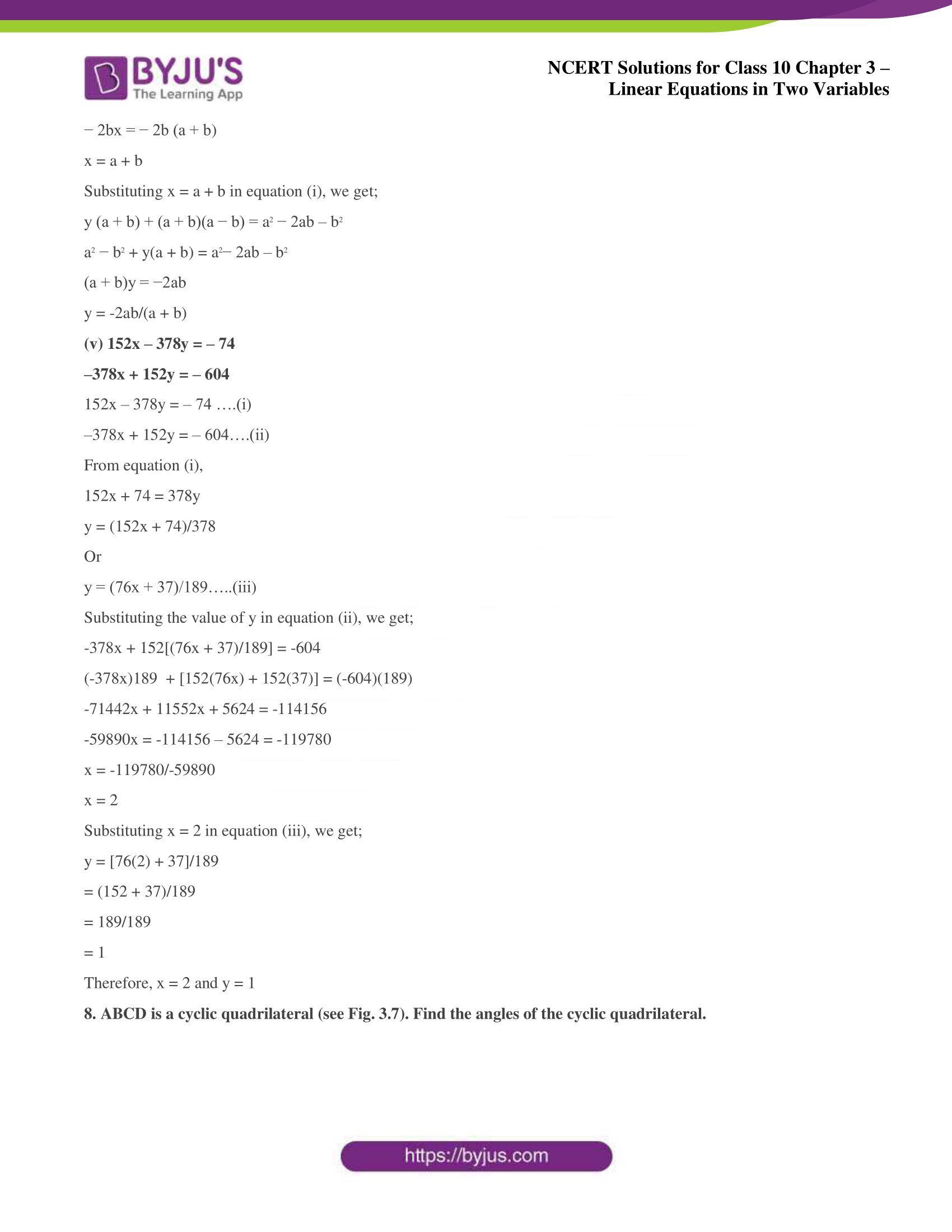 NCERT Solutions for Class 10 Chapter 3 Linear Equations in Two Variables NCERT Solutions for Class 10 Chapter 3 Linear Equations in Two Variables