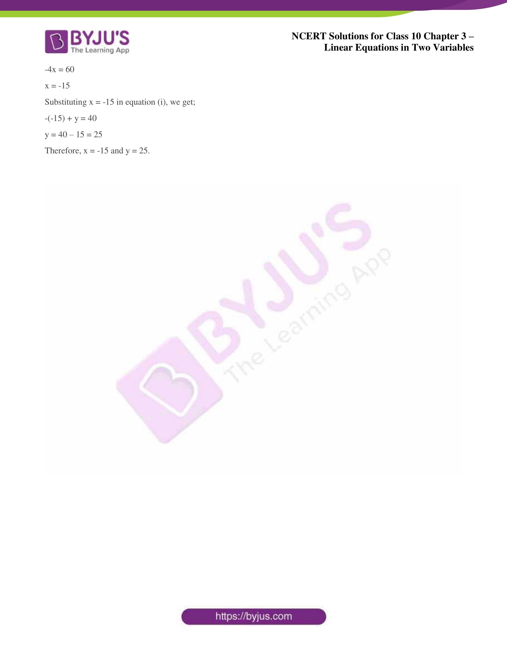 NCERT Solutions for Class 10 Chapter 3 Linear Equations in Two Variables NCERT Solutions for Class 10 Chapter 3 Linear Equations in Two Variables