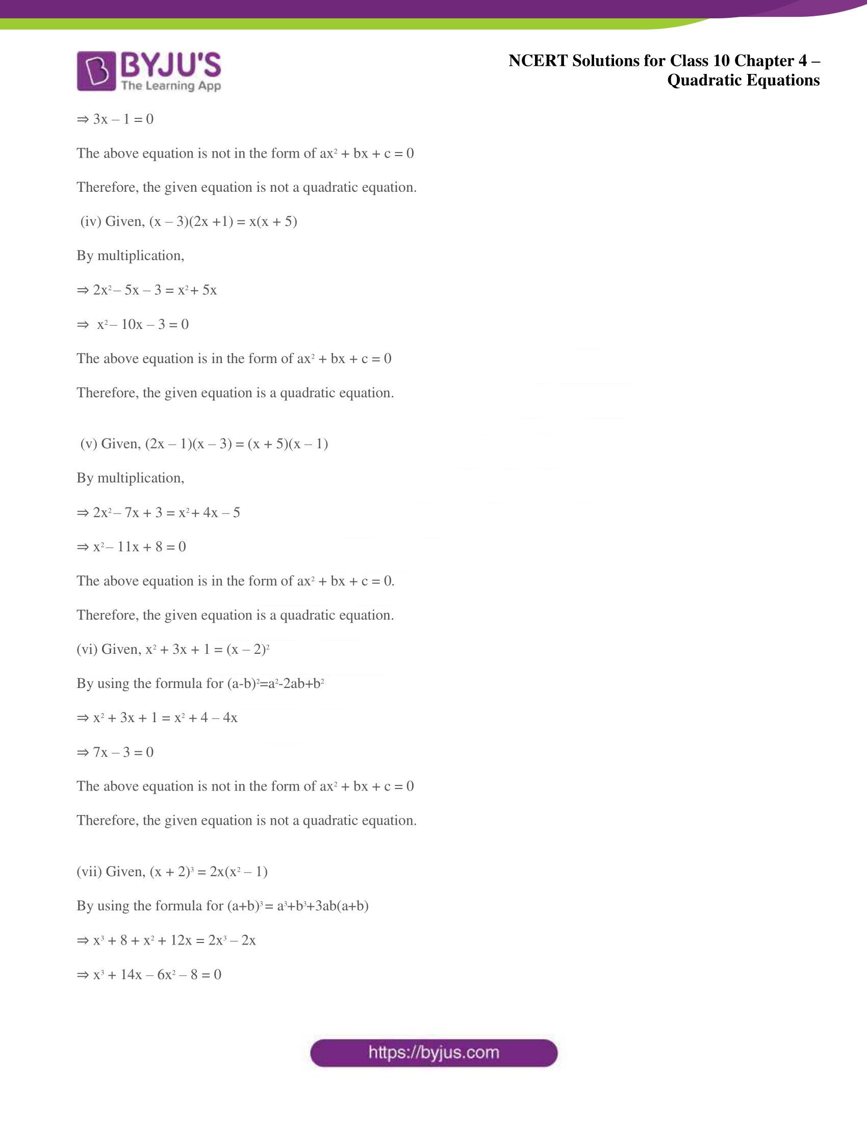 NCERT Solutions for Class 10 Maths Chapter 4 Quadratic Equations NCERT Solutions for Class 10 Maths Chapter 4 Quadratic Equations
