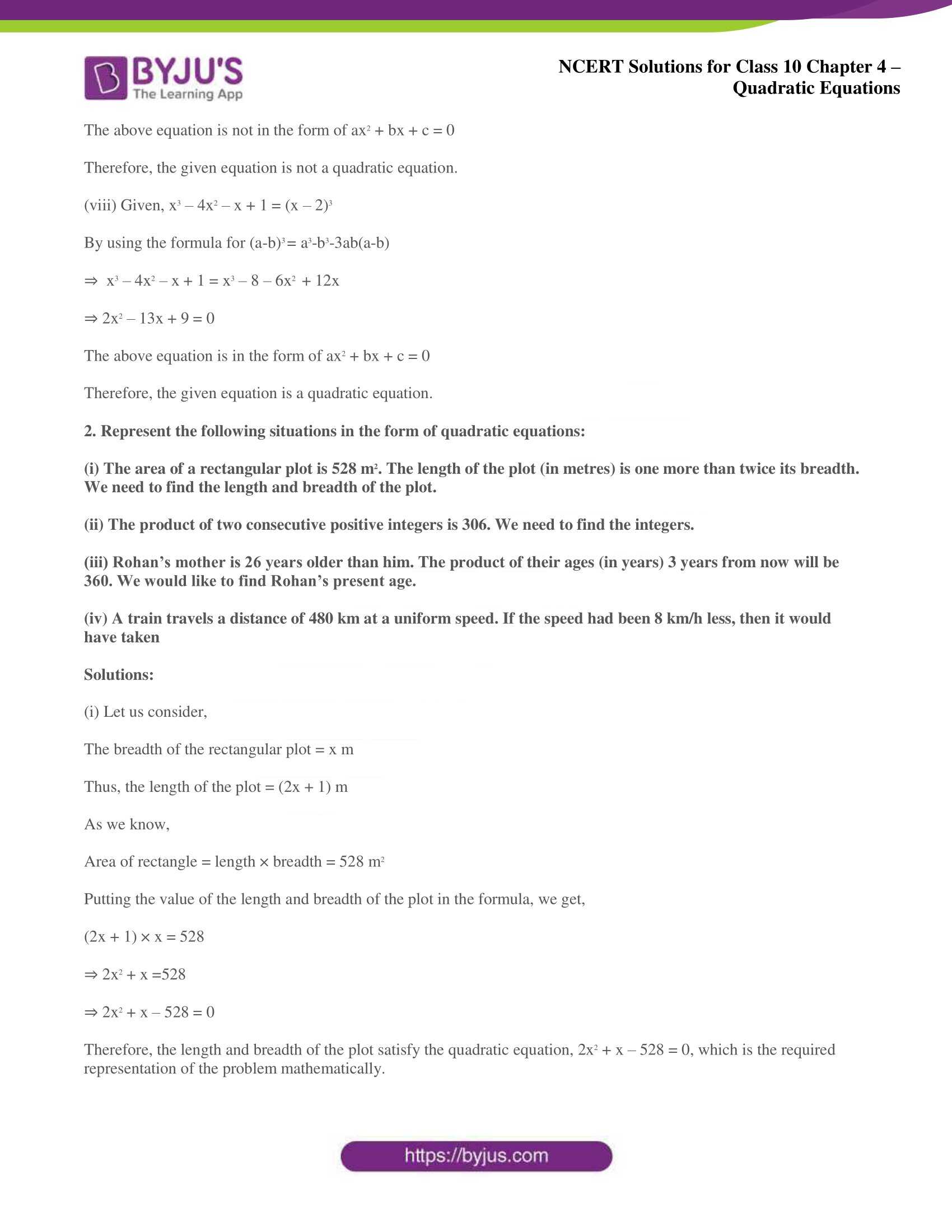 NCERT Solutions for Class 10 Maths Chapter 4 Quadratic Equations NCERT Solutions for Class 10 Maths Chapter 4 Quadratic Equations