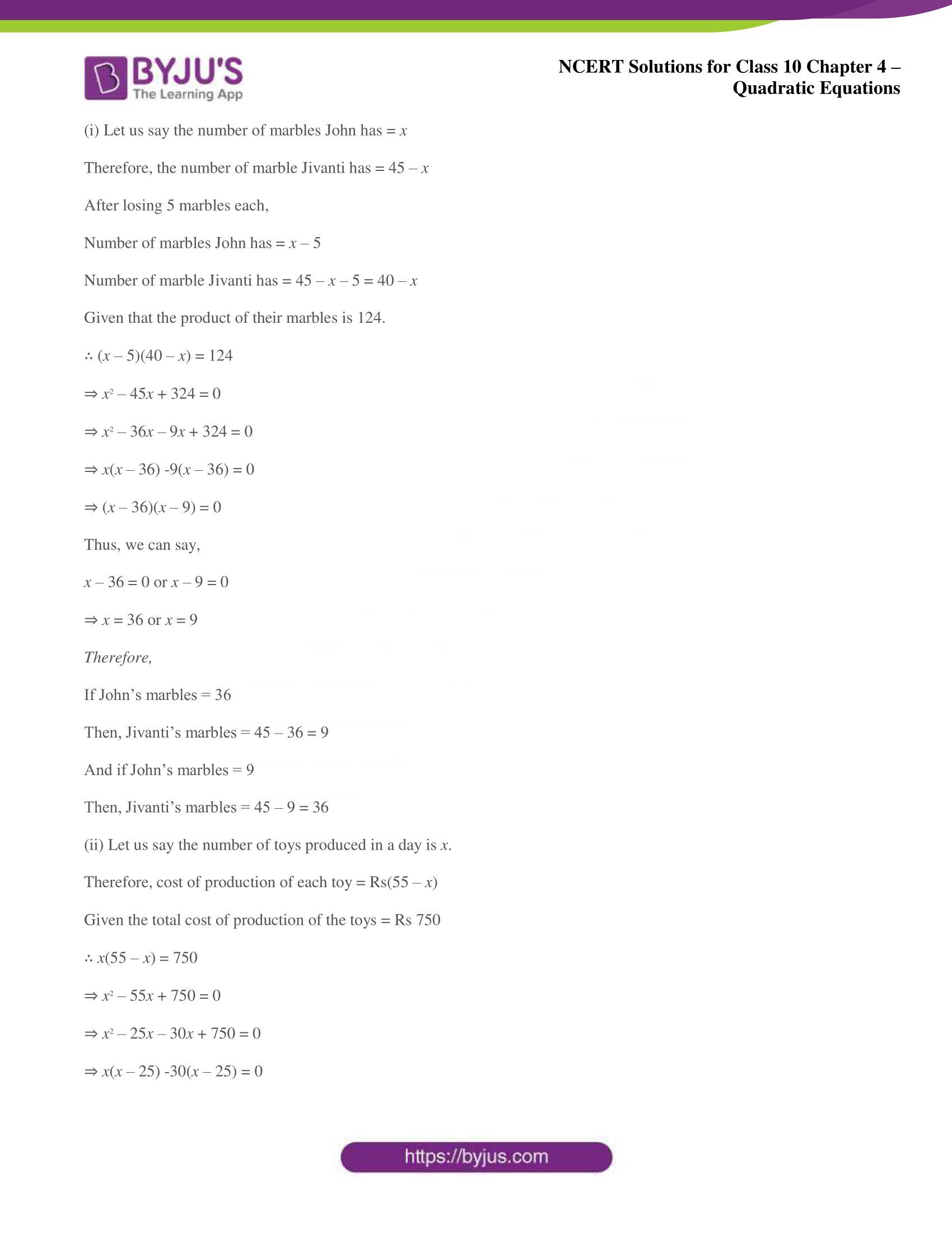 NCERT Solutions for Class 10 Maths Chapter 4 Quadratic Equations NCERT Solutions for Class 10 Maths Chapter 4 Quadratic Equations