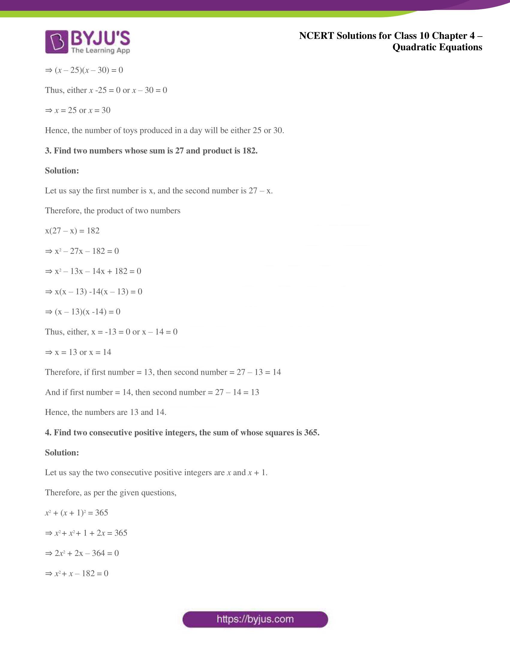 NCERT Solutions for Class 10 Maths Chapter 4 Quadratic Equations NCERT Solutions for Class 10 Maths Chapter 4 Quadratic Equations