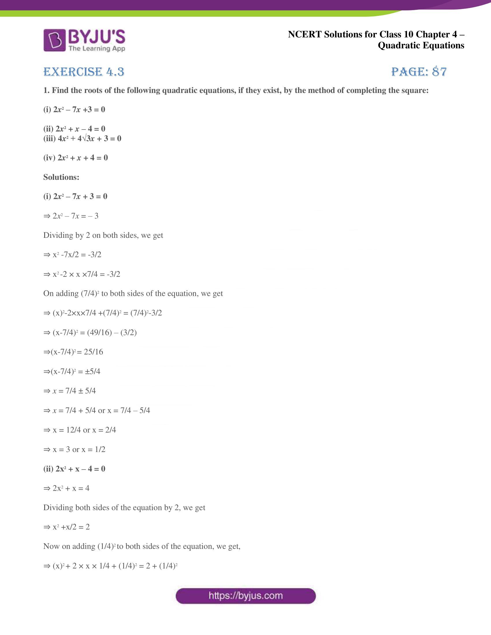 NCERT Solutions for Class 10 Maths Chapter 4 Quadratic Equations NCERT Solutions for Class 10 Maths Chapter 4 Quadratic Equations
