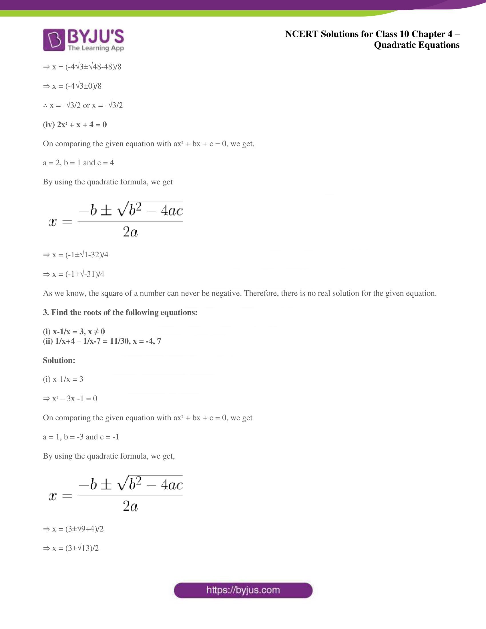 NCERT Solutions for Class 10 Maths Chapter 4 Quadratic Equations NCERT Solutions for Class 10 Maths Chapter 4 Quadratic Equations