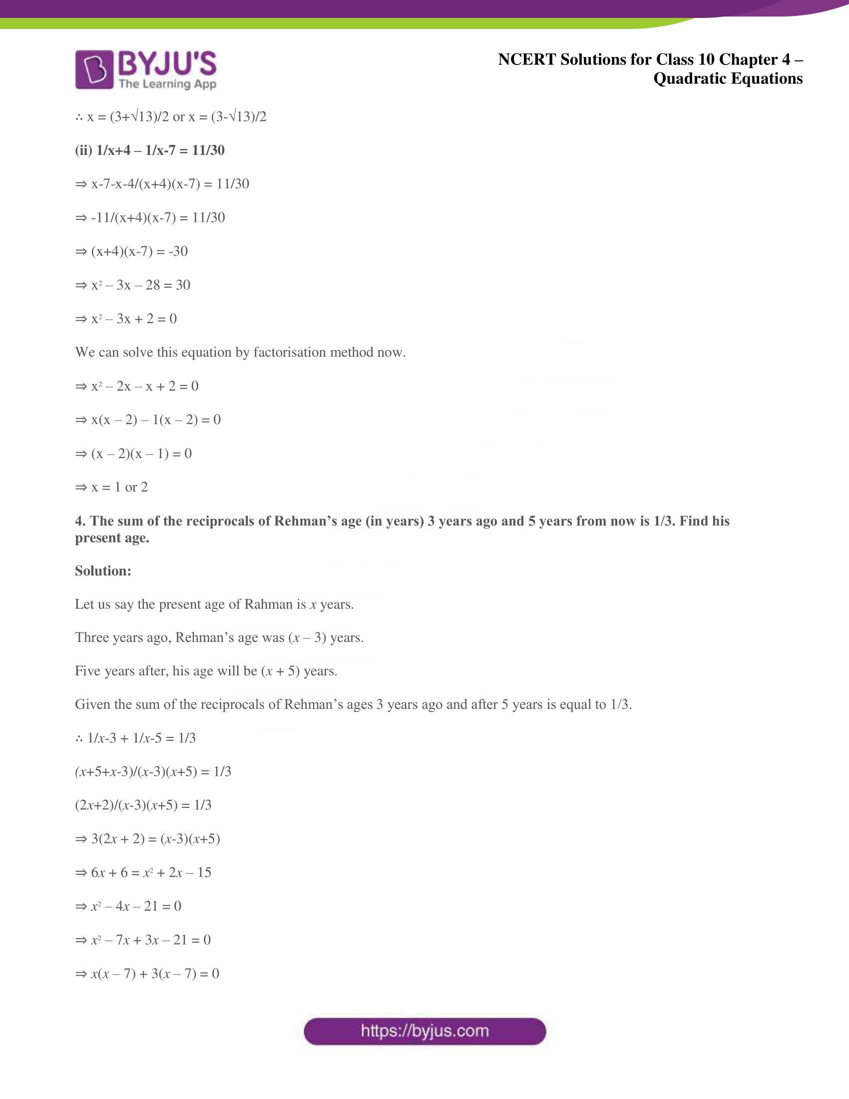NCERT Solutions for Class 10 Maths Chapter 4 Quadratic Equations NCERT Solutions for Class 10 Maths Chapter 4 Quadratic Equations