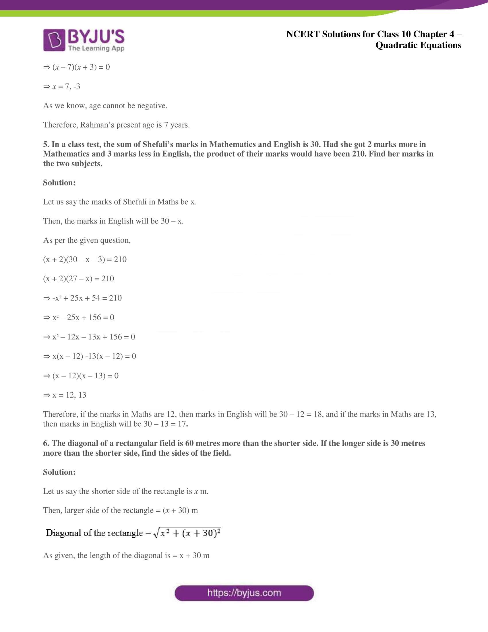 NCERT Solutions for Class 10 Maths Chapter 4 Quadratic Equations NCERT Solutions for Class 10 Maths Chapter 4 Quadratic Equations