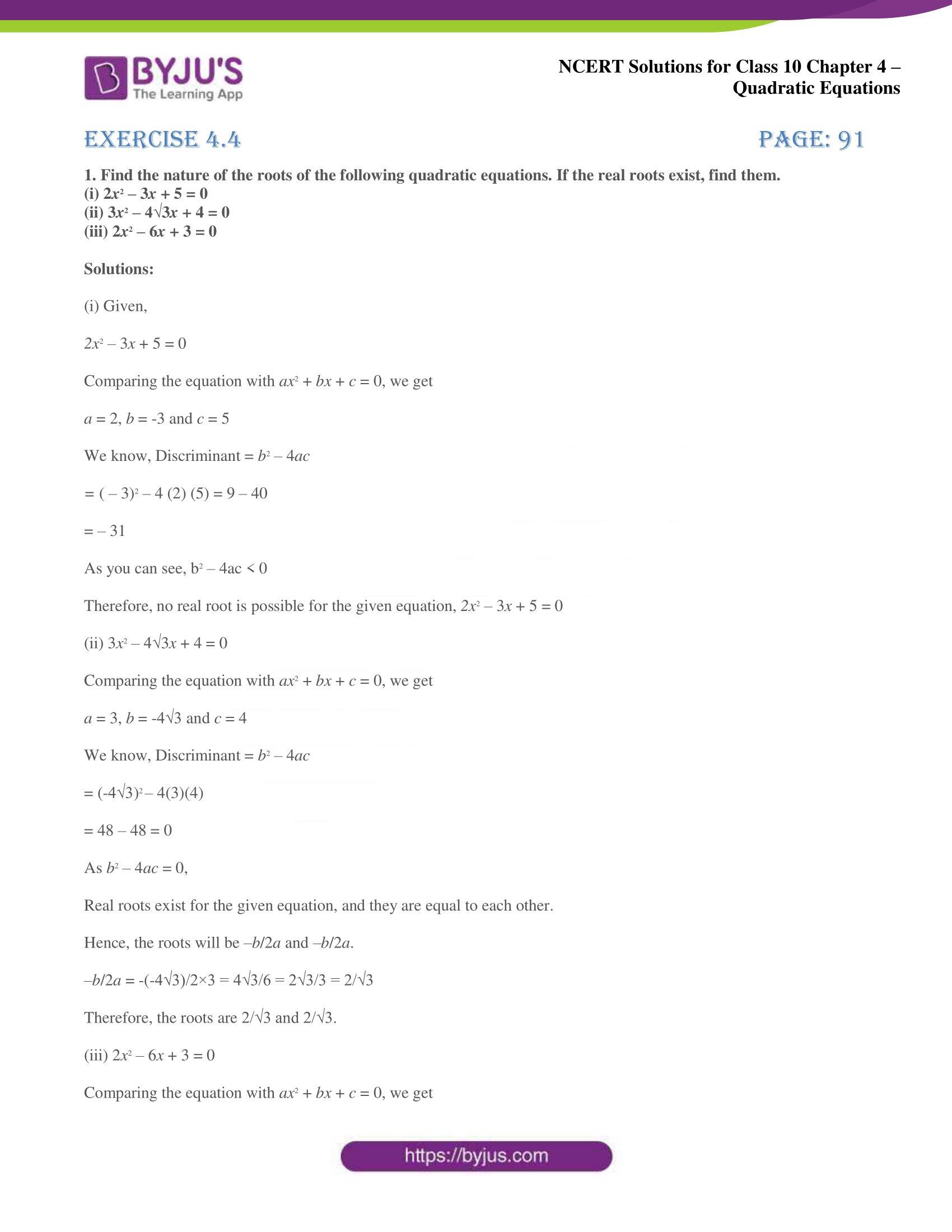 NCERT Solutions for Class 10 Maths Chapter 4 Quadratic Equations NCERT Solutions for Class 10 Maths Chapter 4 Quadratic Equations