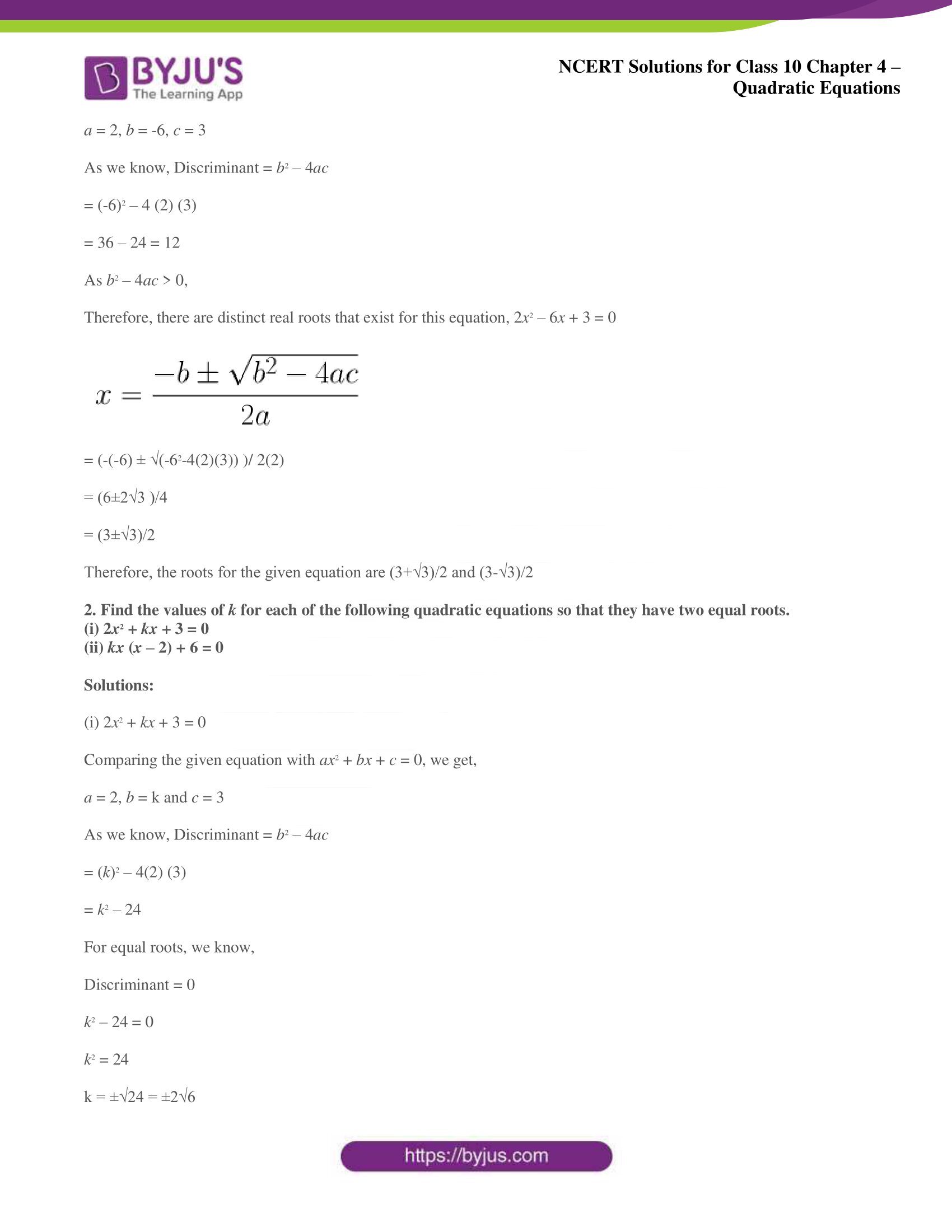 NCERT Solutions for Class 10 Maths Chapter 4 Quadratic Equations NCERT Solutions for Class 10 Maths Chapter 4 Quadratic Equations