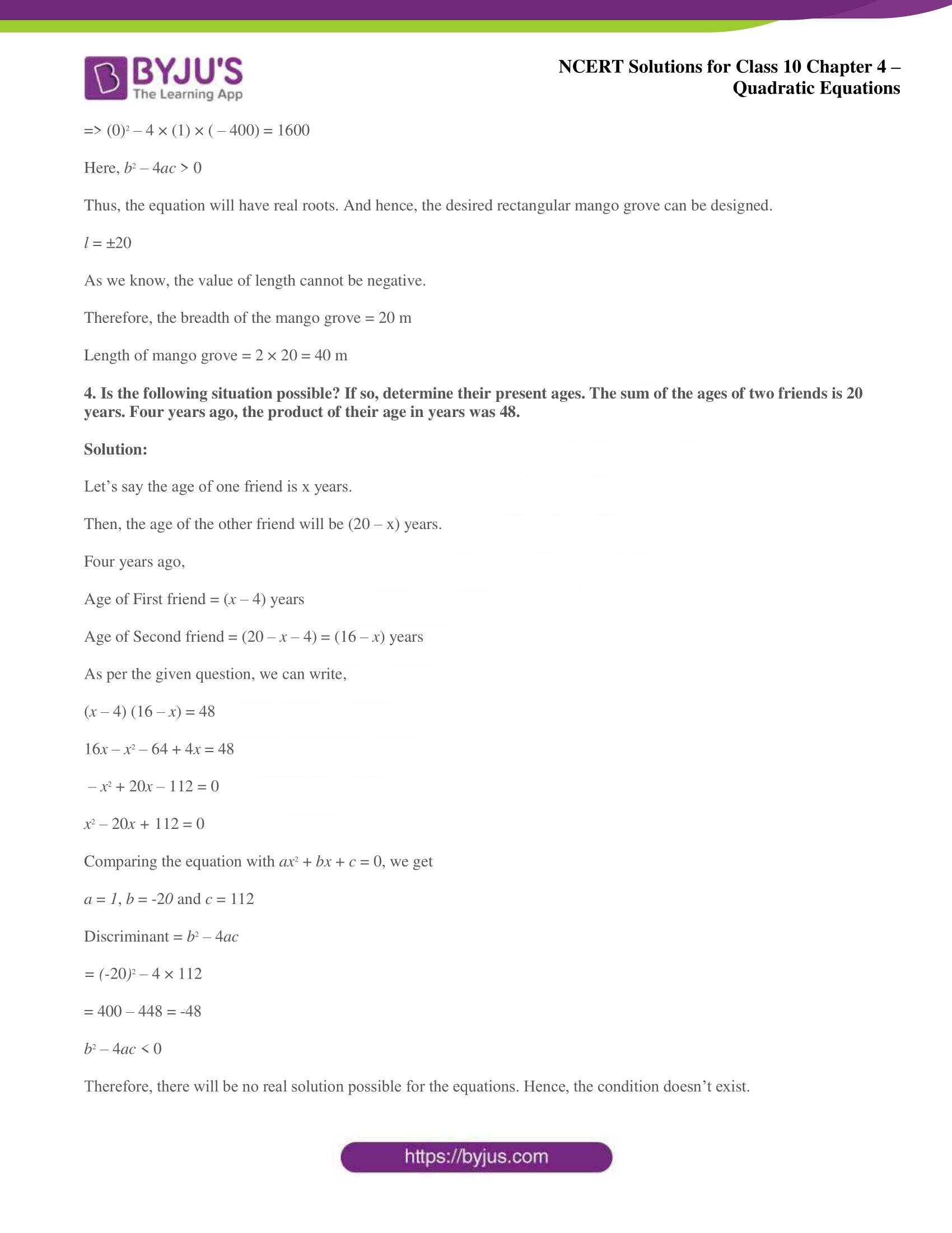 NCERT Solutions for Class 10 Maths Chapter 4 Quadratic Equations NCERT Solutions for Class 10 Maths Chapter 4 Quadratic Equations