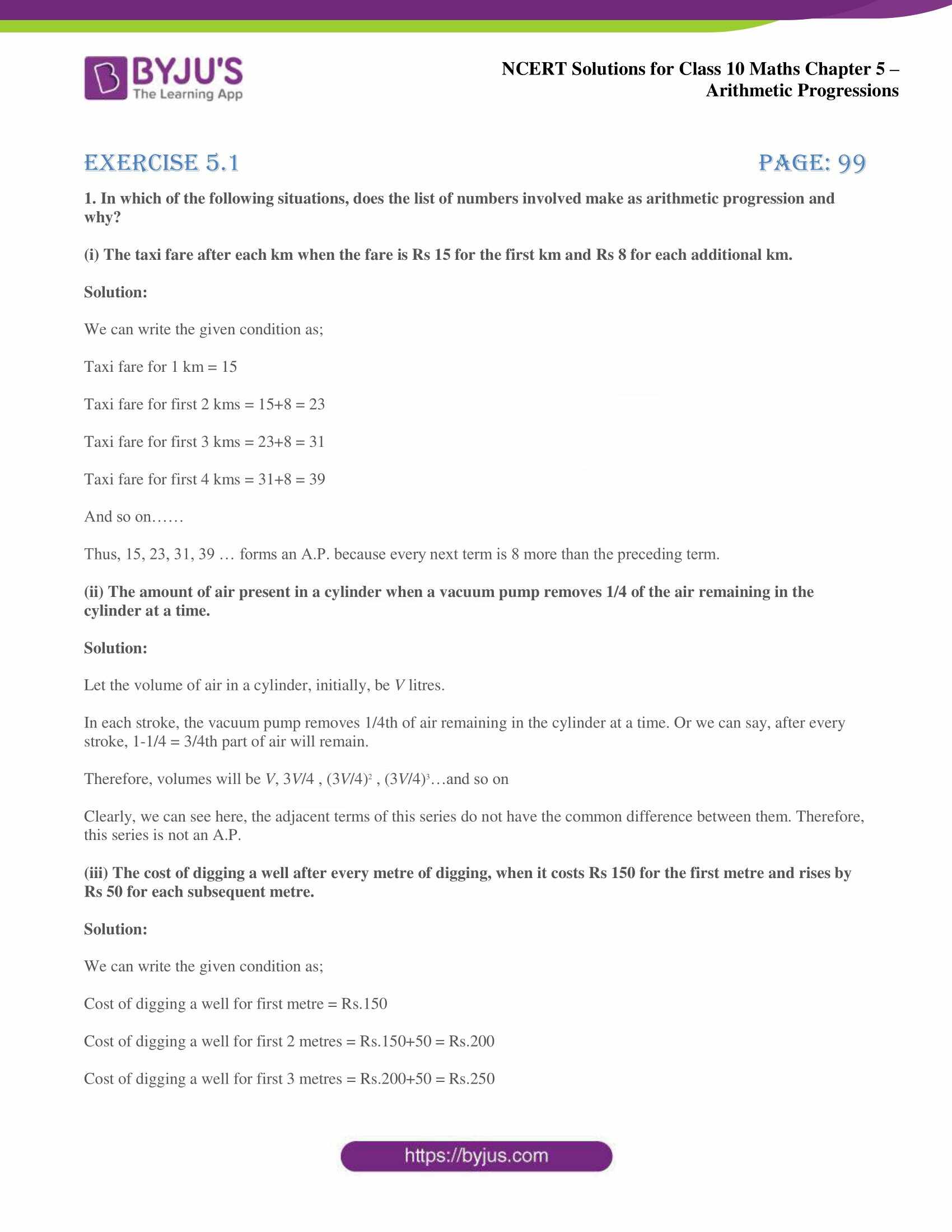 NCERT solutions for Class 10 Maths chapter 5 Arithmetic Progression NCERT solutions for Class 10 Maths chapter 5 Arithmetic Progression