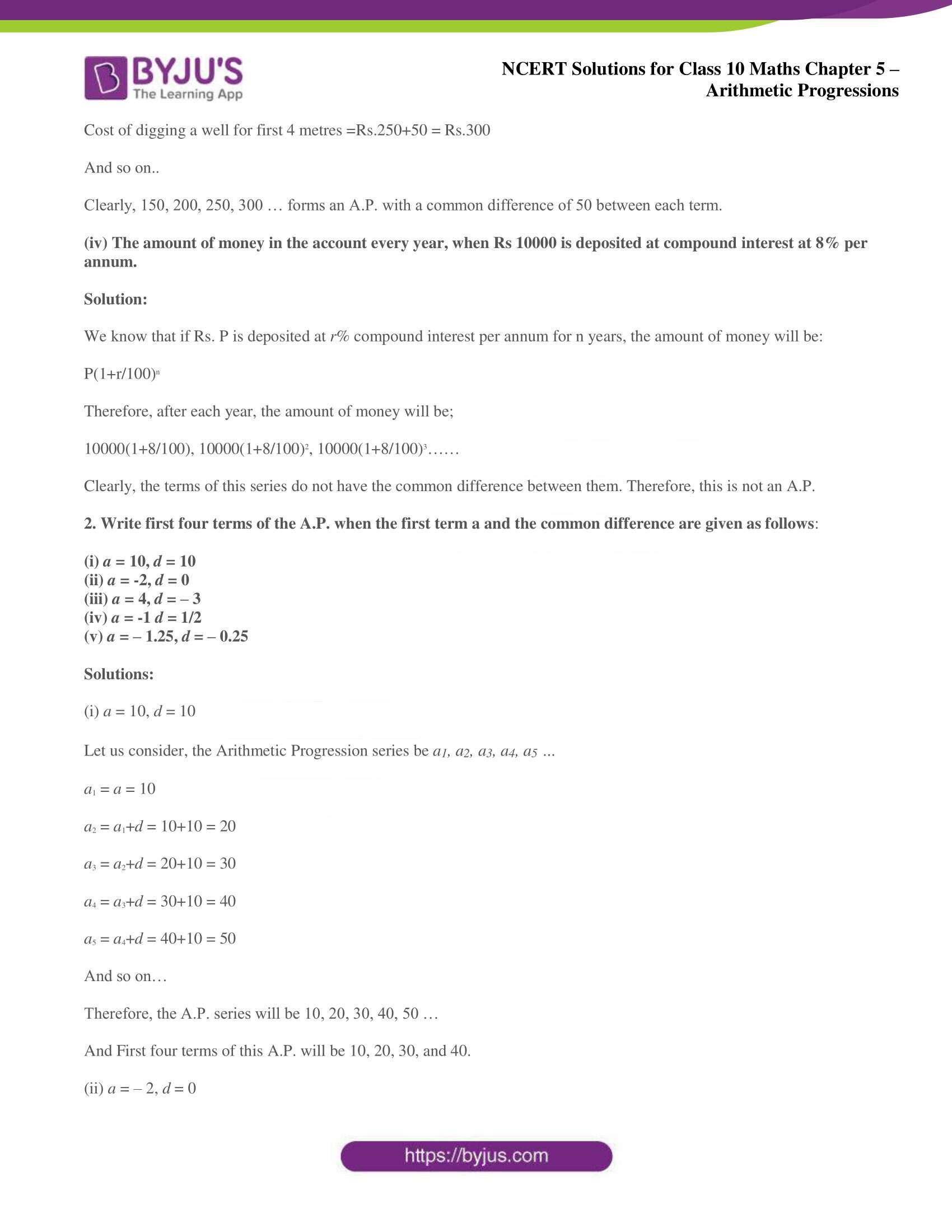 NCERT solutions for Class 10 Maths chapter 5 Arithmetic Progression NCERT solutions for Class 10 Maths chapter 5 Arithmetic Progression