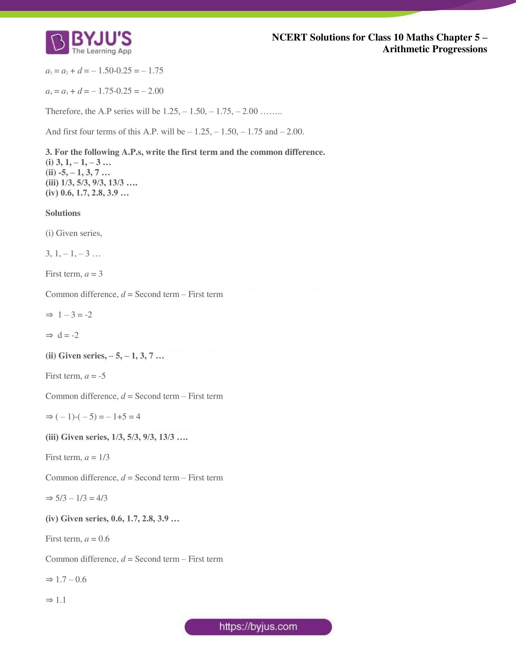 NCERT solutions for Class 10 Maths chapter 5 Arithmetic Progression NCERT solutions for Class 10 Maths chapter 5 Arithmetic Progression