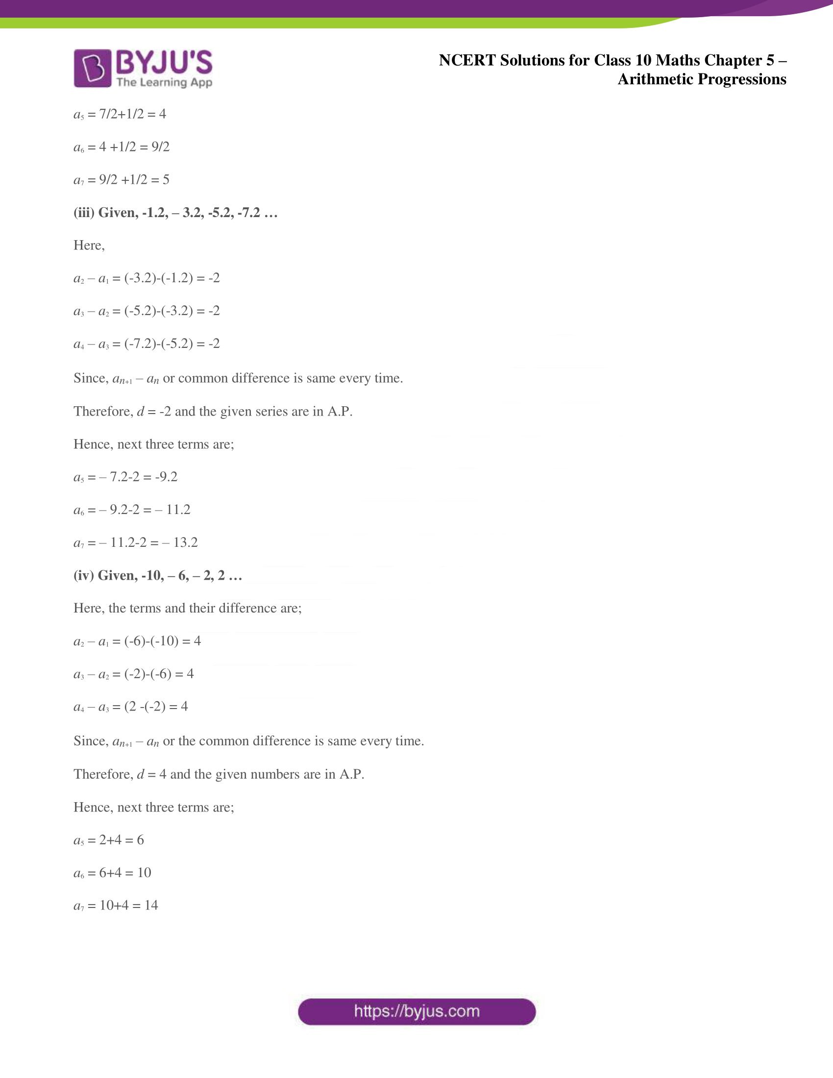 NCERT solutions for Class 10 Maths chapter 5 Arithmetic Progression NCERT solutions for Class 10 Maths chapter 5 Arithmetic Progression