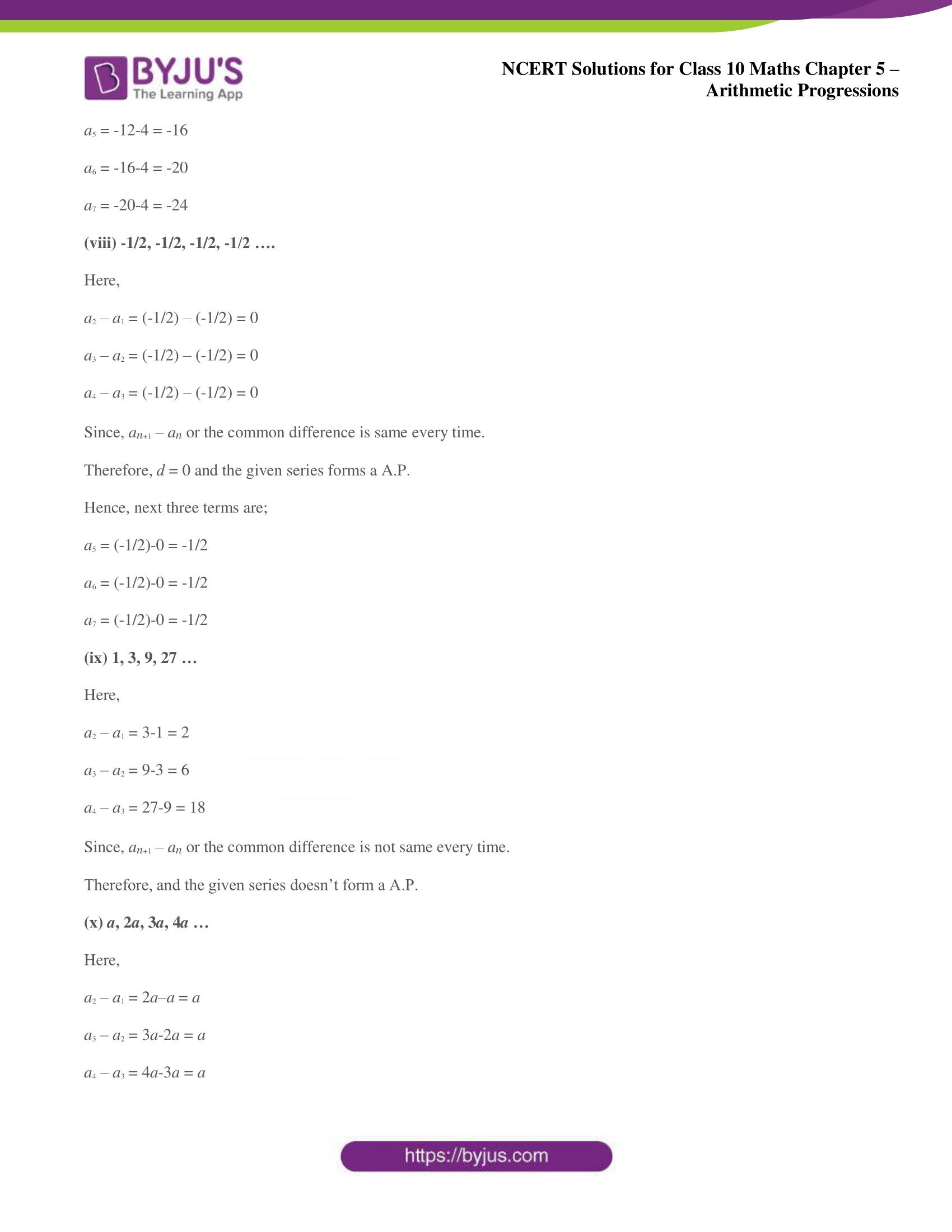 NCERT solutions for Class 10 Maths chapter 5 Arithmetic Progression NCERT solutions for Class 10 Maths chapter 5 Arithmetic Progression