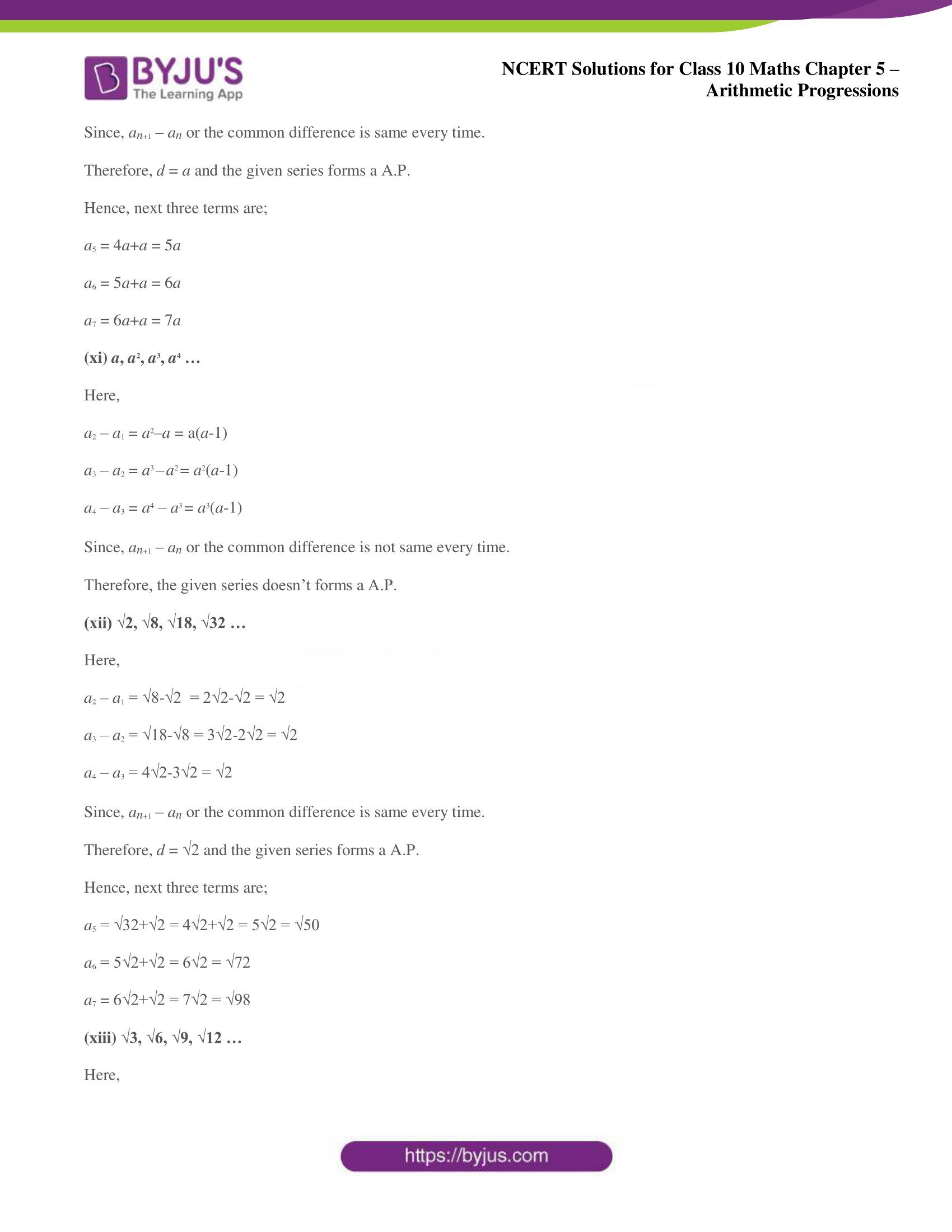 NCERT solutions for Class 10 Maths chapter 5 Arithmetic Progression NCERT solutions for Class 10 Maths chapter 5 Arithmetic Progression