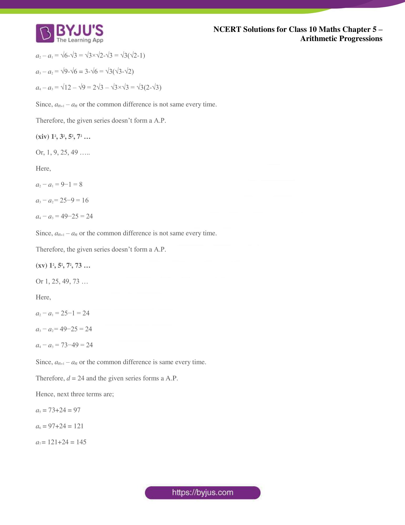NCERT solutions for Class 10 Maths chapter 5 Arithmetic Progression NCERT solutions for Class 10 Maths chapter 5 Arithmetic Progression