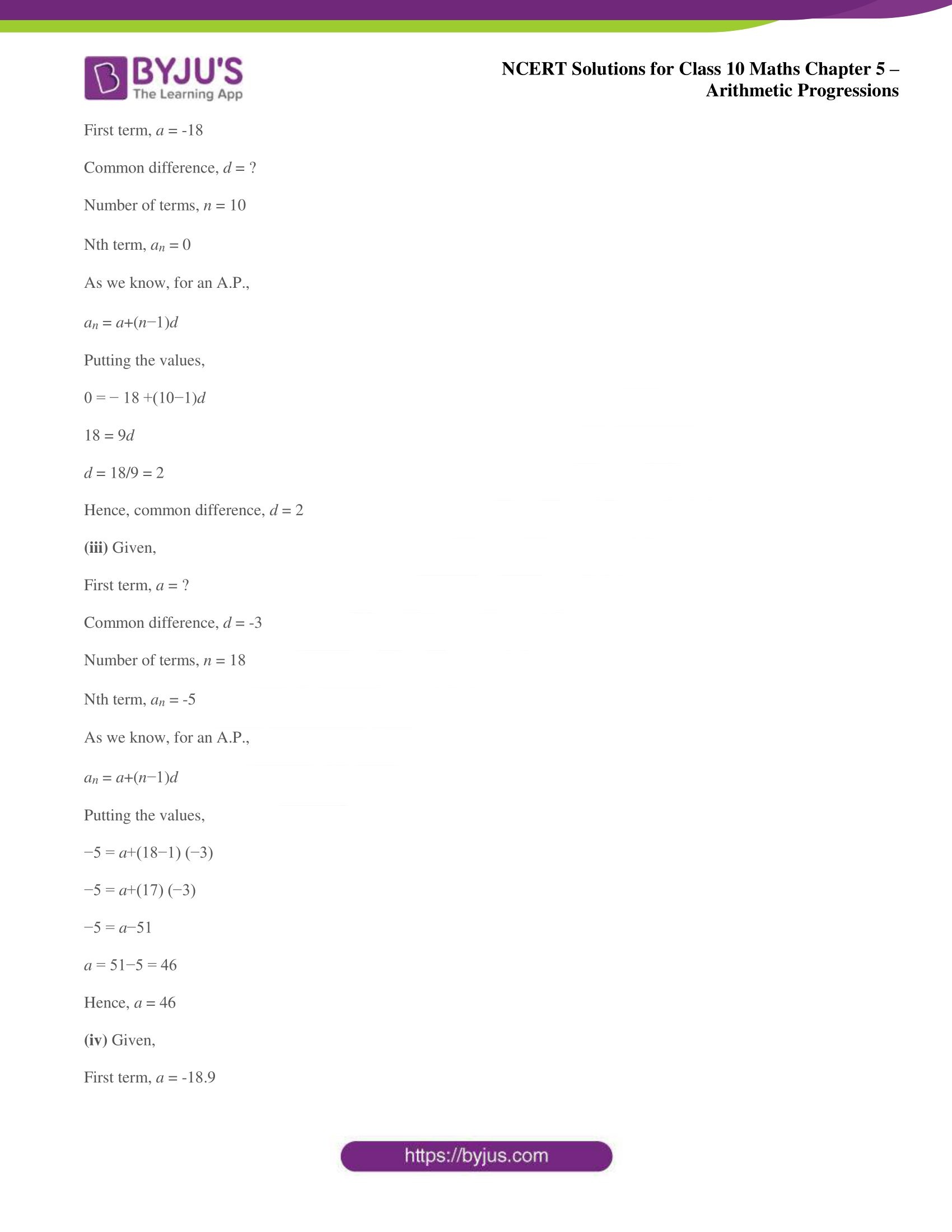 NCERT solutions for Class 10 Maths chapter 5 Arithmetic Progression NCERT solutions for Class 10 Maths chapter 5 Arithmetic Progression