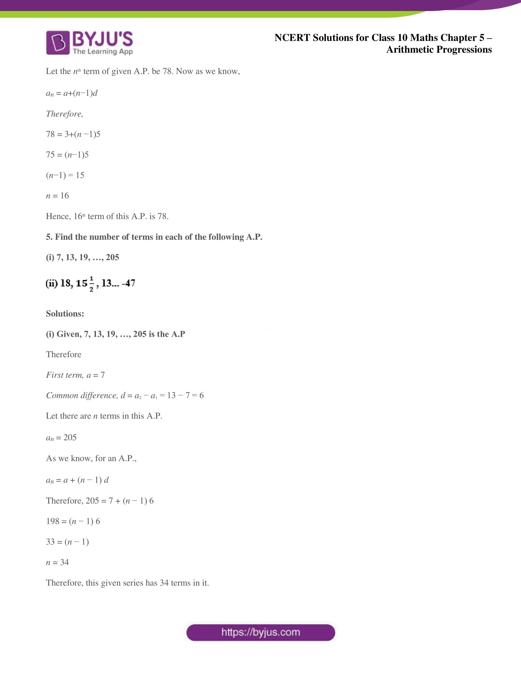NCERT solutions for Class 10 Maths chapter 5 Arithmetic Progression NCERT solutions for Class 10 Maths chapter 5 Arithmetic Progression