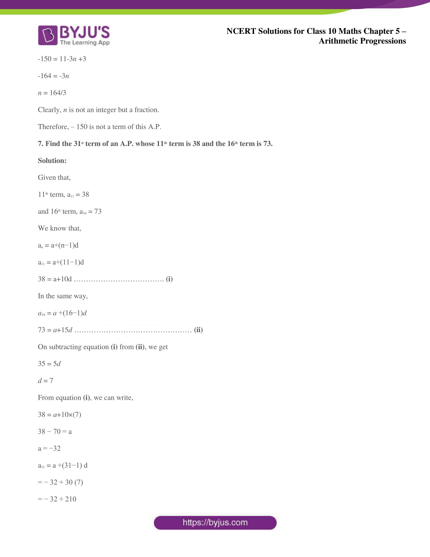 NCERT solutions for Class 10 Maths chapter 5 Arithmetic Progression NCERT solutions for Class 10 Maths chapter 5 Arithmetic Progression