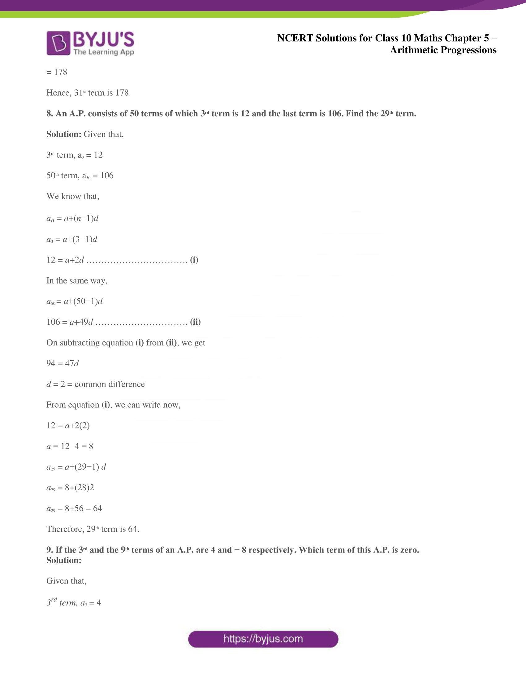 NCERT solutions for Class 10 Maths chapter 5 Arithmetic Progression NCERT solutions for Class 10 Maths chapter 5 Arithmetic Progression