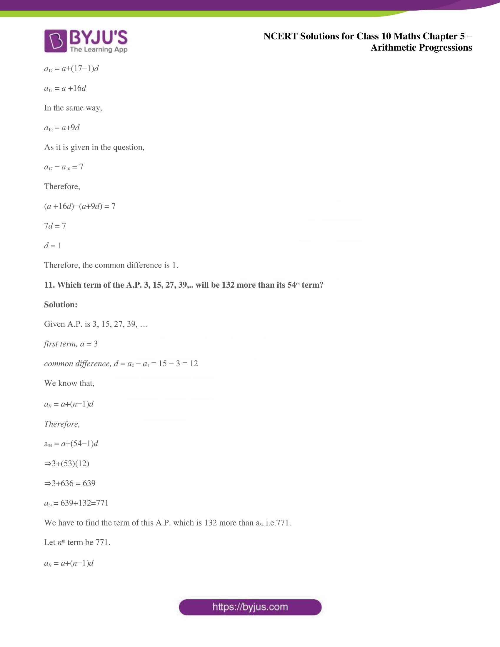 NCERT solutions for Class 10 Maths chapter 5 Arithmetic Progression NCERT solutions for Class 10 Maths chapter 5 Arithmetic Progression