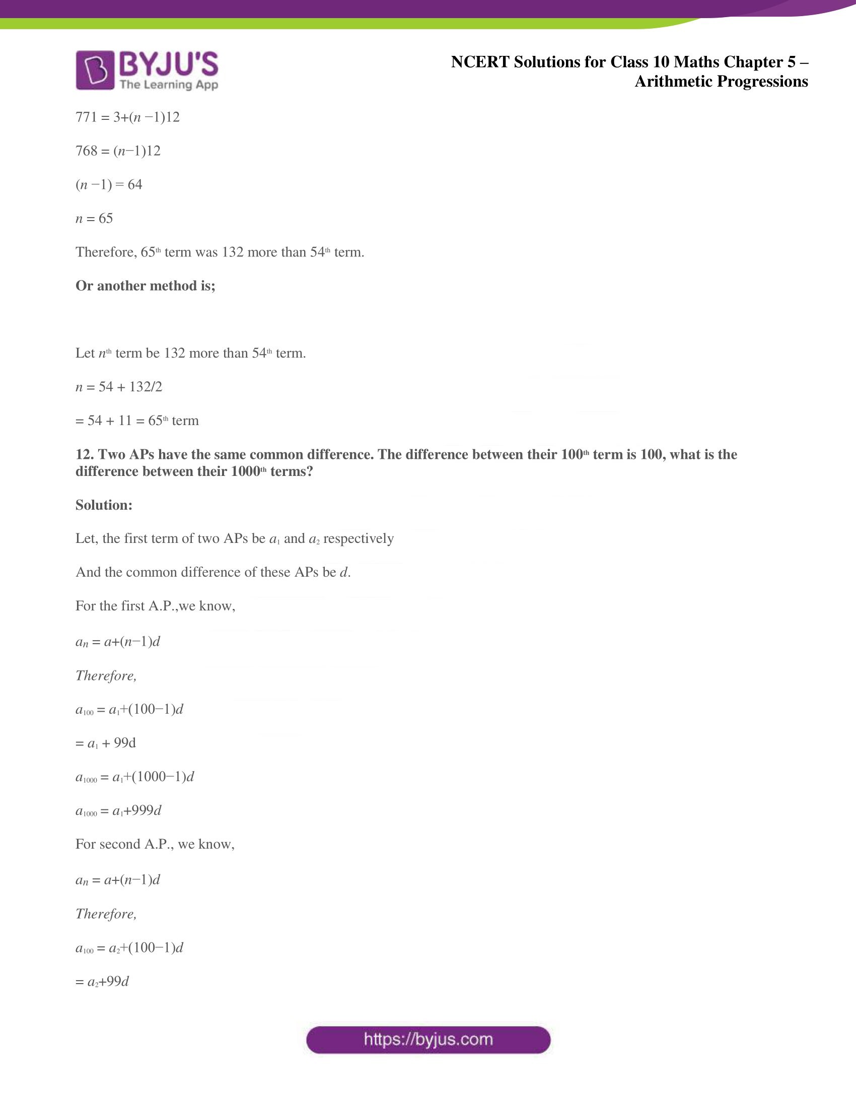 NCERT solutions for Class 10 Maths chapter 5 Arithmetic Progression NCERT solutions for Class 10 Maths chapter 5 Arithmetic Progression