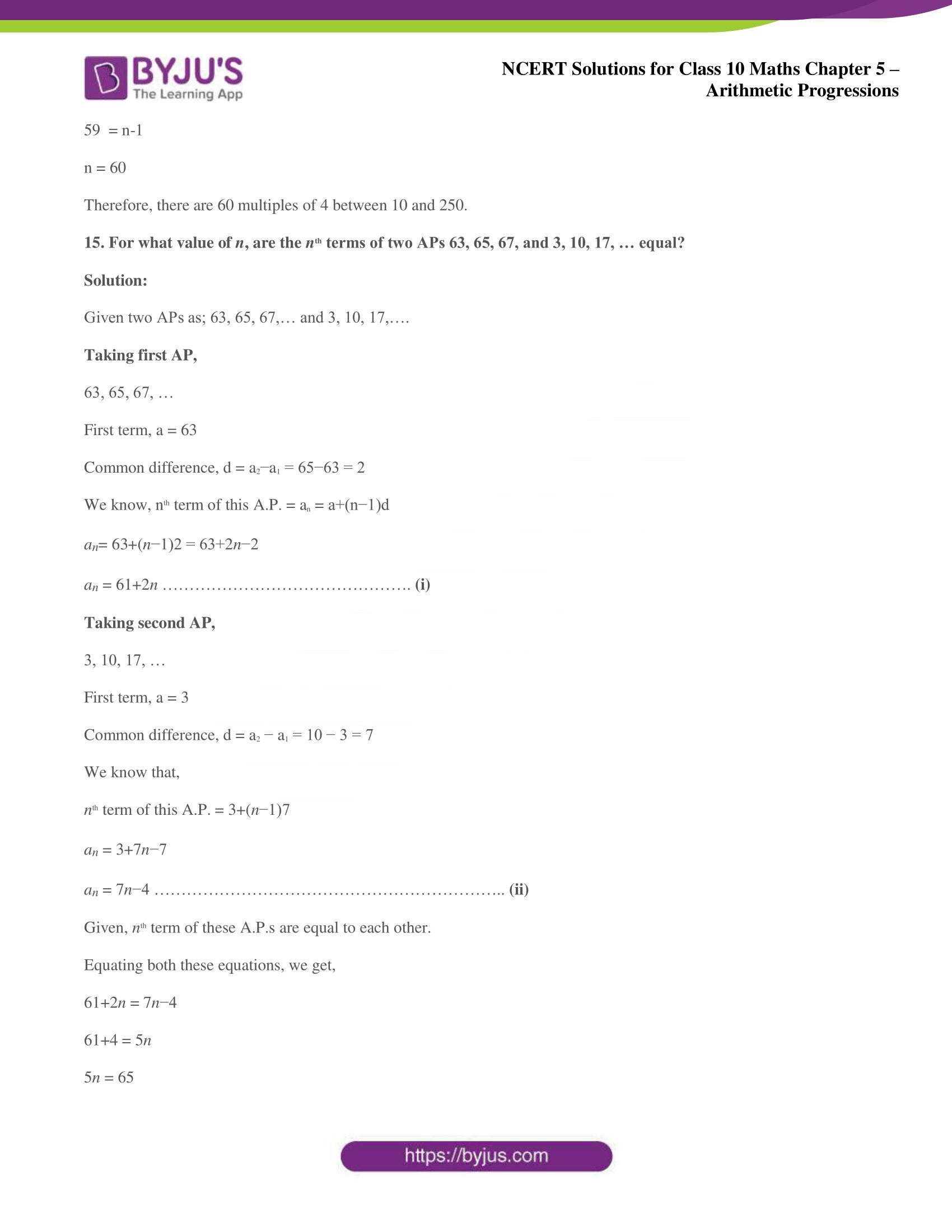NCERT solutions for Class 10 Maths chapter 5 Arithmetic Progression NCERT solutions for Class 10 Maths chapter 5 Arithmetic Progression