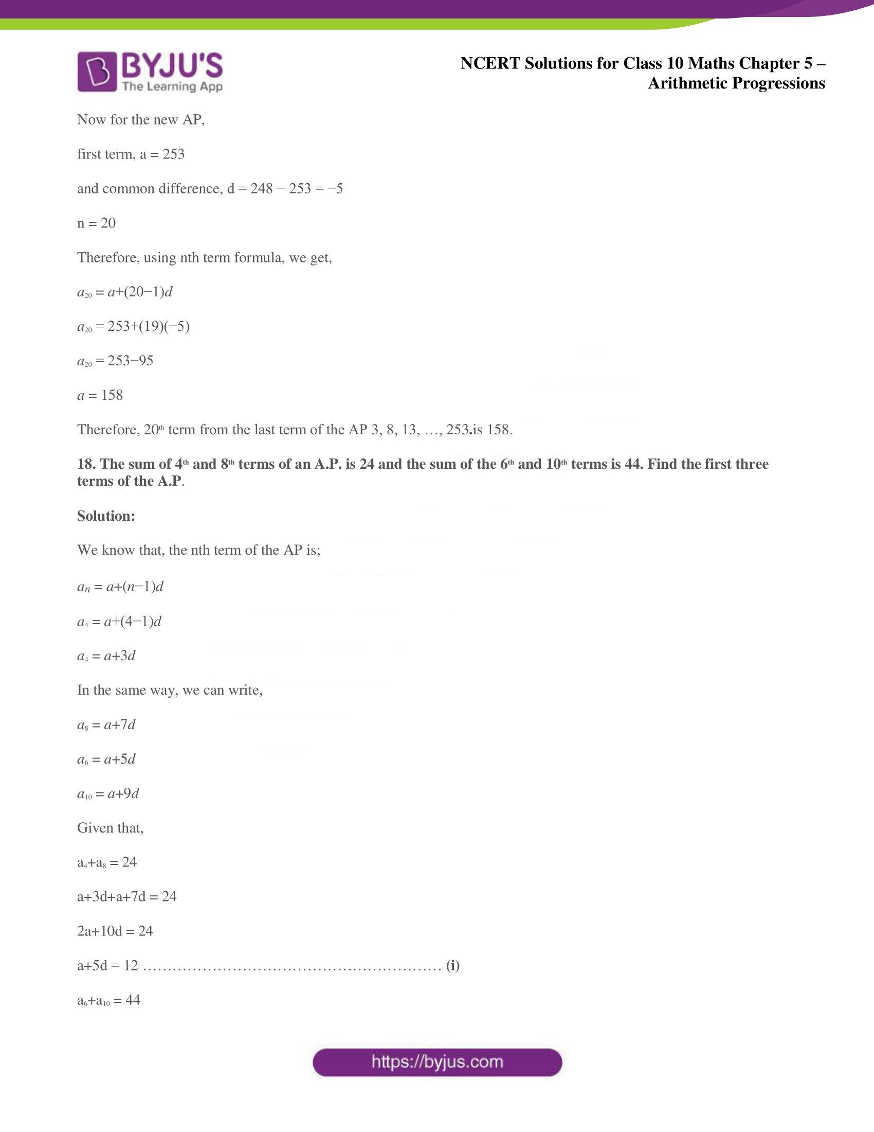 NCERT solutions for Class 10 Maths chapter 5 Arithmetic Progression NCERT solutions for Class 10 Maths chapter 5 Arithmetic Progression