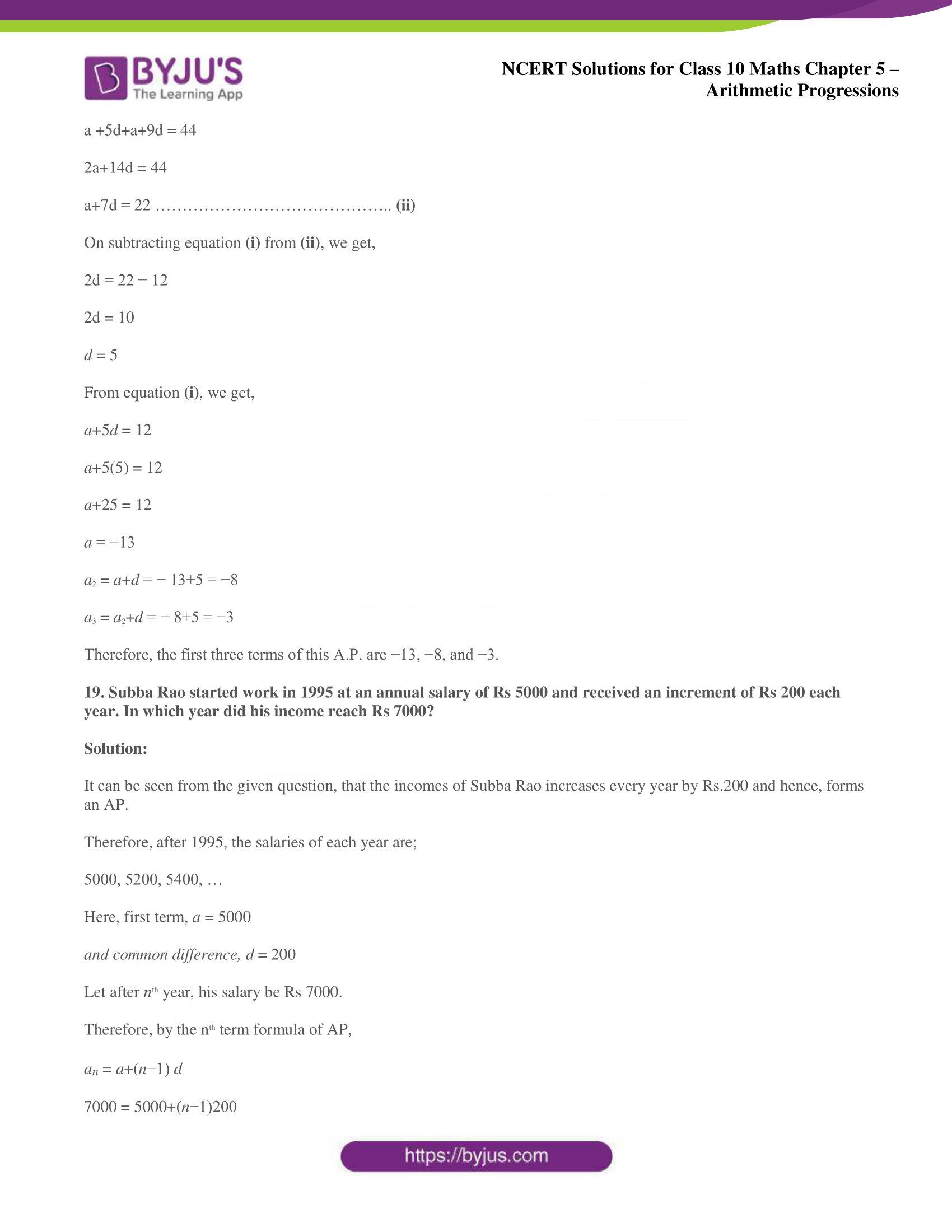 NCERT solutions for Class 10 Maths chapter 5 Arithmetic Progression NCERT solutions for Class 10 Maths chapter 5 Arithmetic Progression