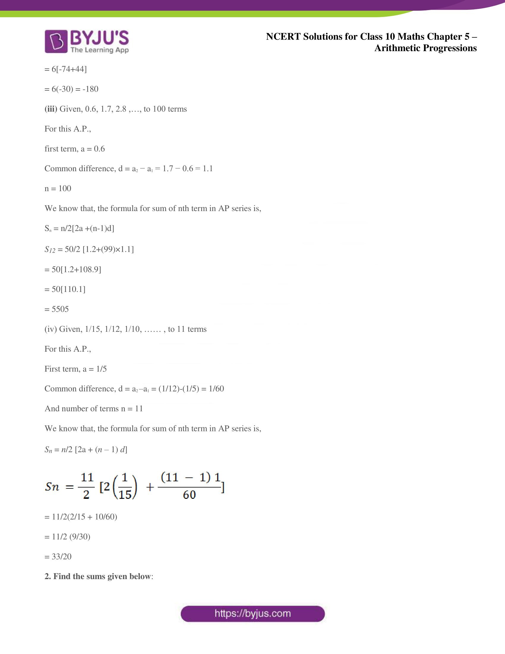 NCERT solutions for Class 10 Maths chapter 5 Arithmetic Progression NCERT solutions for Class 10 Maths chapter 5 Arithmetic Progression