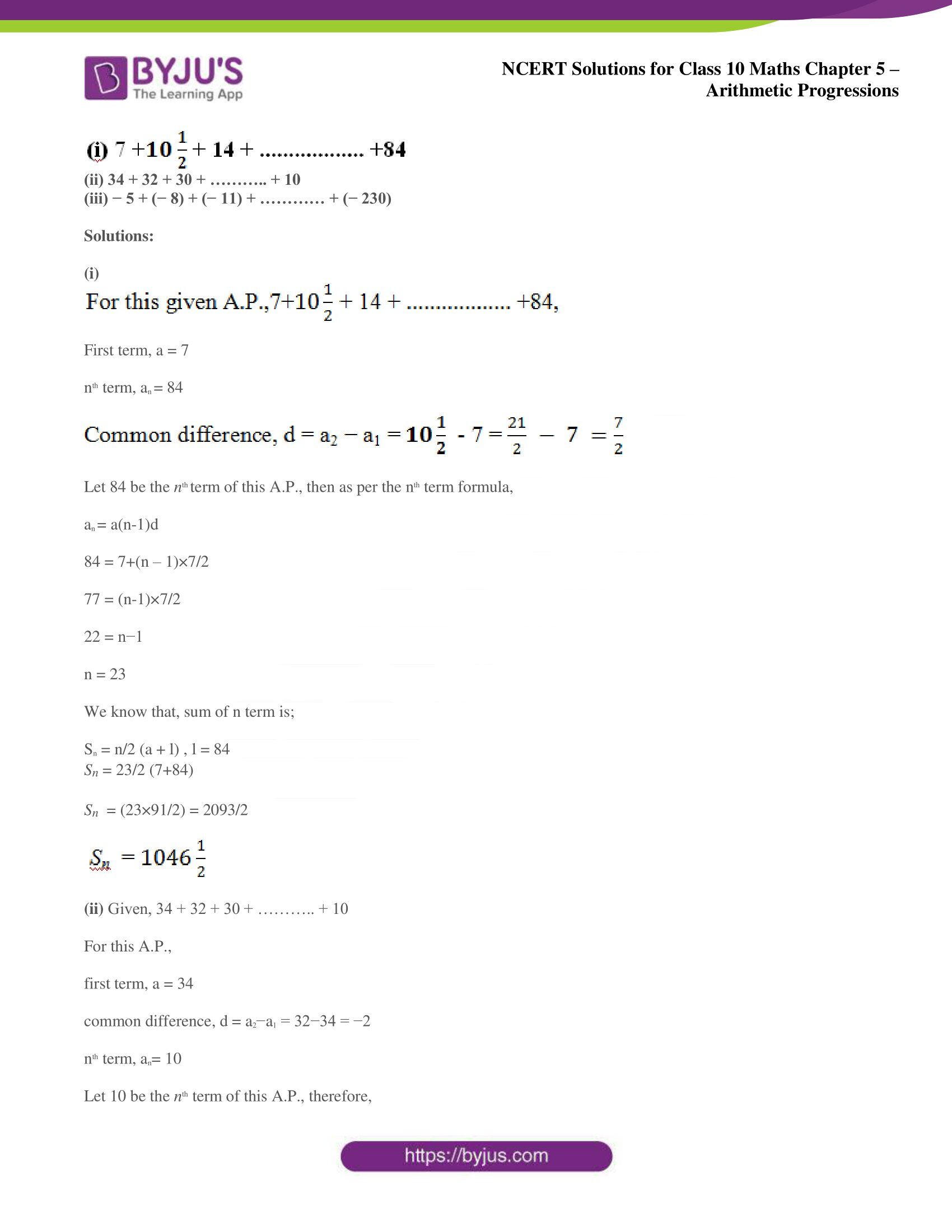 NCERT solutions for Class 10 Maths chapter 5 Arithmetic Progression NCERT solutions for Class 10 Maths chapter 5 Arithmetic Progression